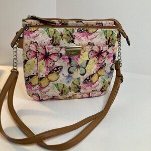 Womens‎ Rosetti Butterfly Crossbody Shoulder Bag Cream Pink Yellow 9 x 10" PU